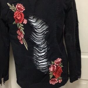 One 5 one Sexy distressed black jean biker Gothic jacket